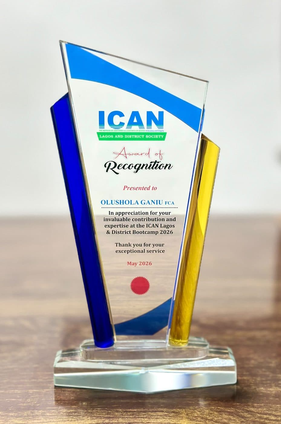 Award of Recognition — ICAN Lagos and District Society